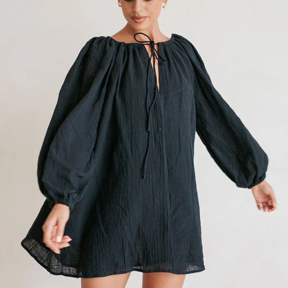 SABO Max Mini Black Cotton Dress - Picture 1 of 9